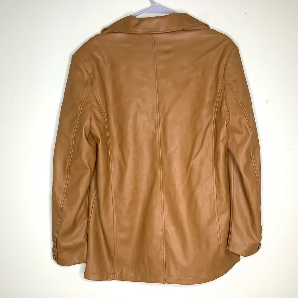 < Avec Les Filles Tan Faux Leather Blazer Jacket > - Picture 6 of 6